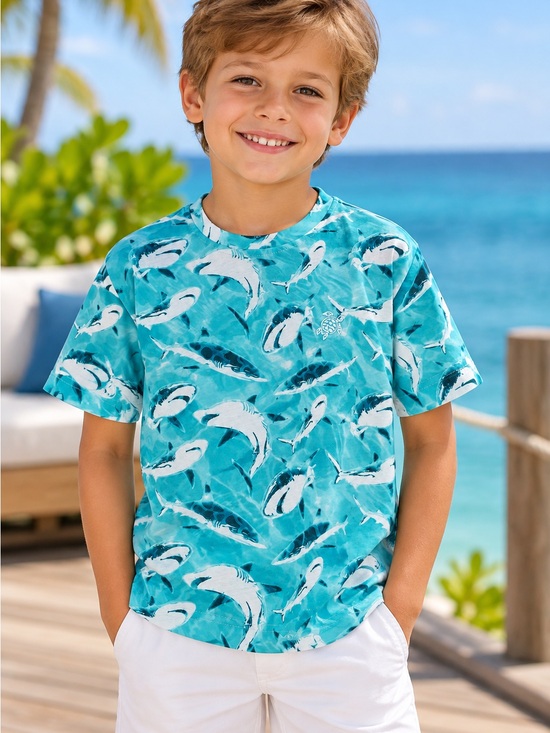 Vilebrequin Other - Vilebrequin Boys Shark Print T-Shirt Size 6A / 116cm Organic Cotton NWT